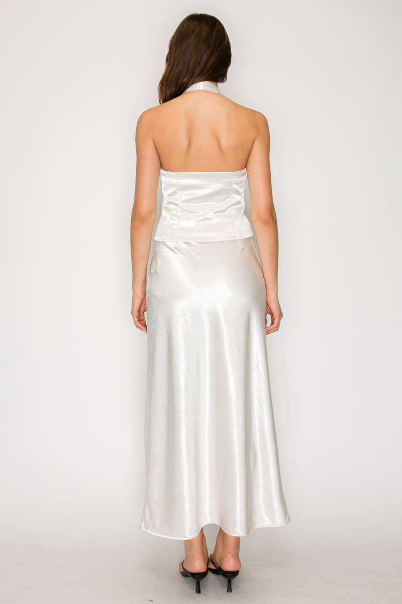 Silky Bias Cut Satin Midi Skirt