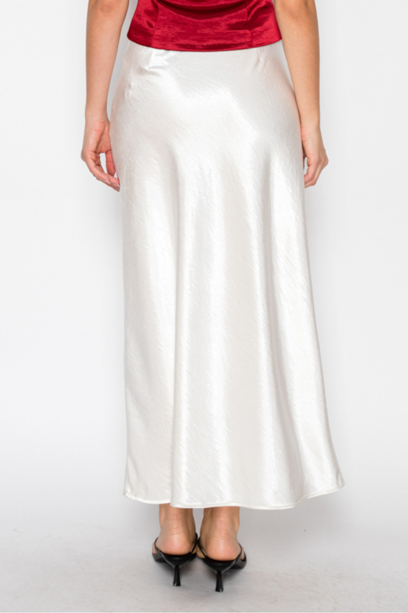 Silky Bias Cut Satin Midi Skirt