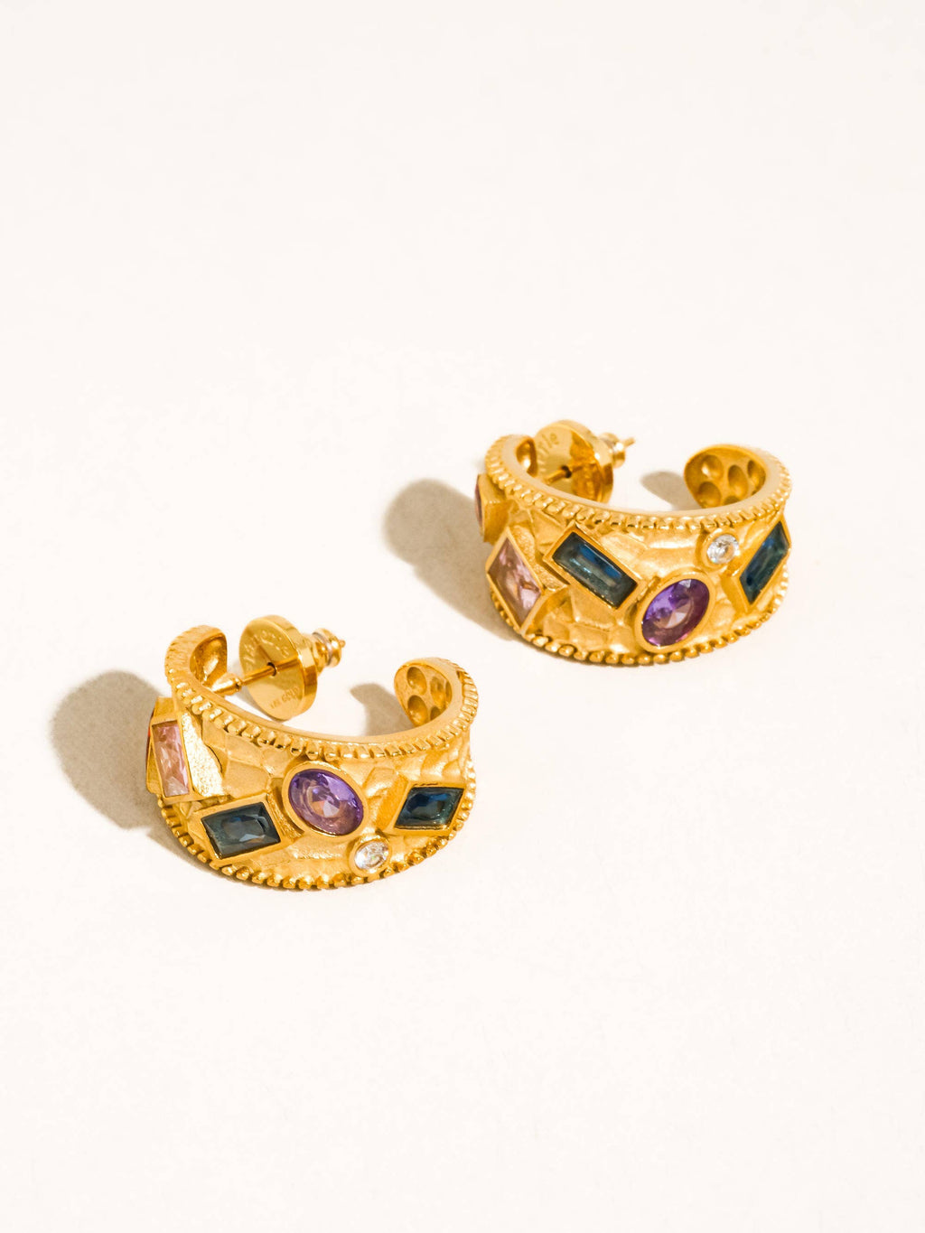Delmare 18K Gold Vintage Gemstone Hoop Earrings