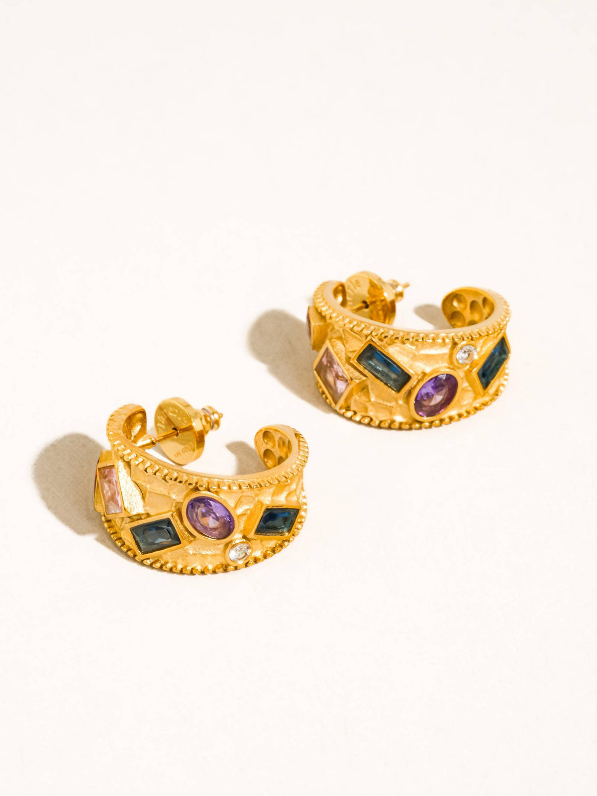 Delmare 18K Gold Vintage Gemstone Hoop Earrings