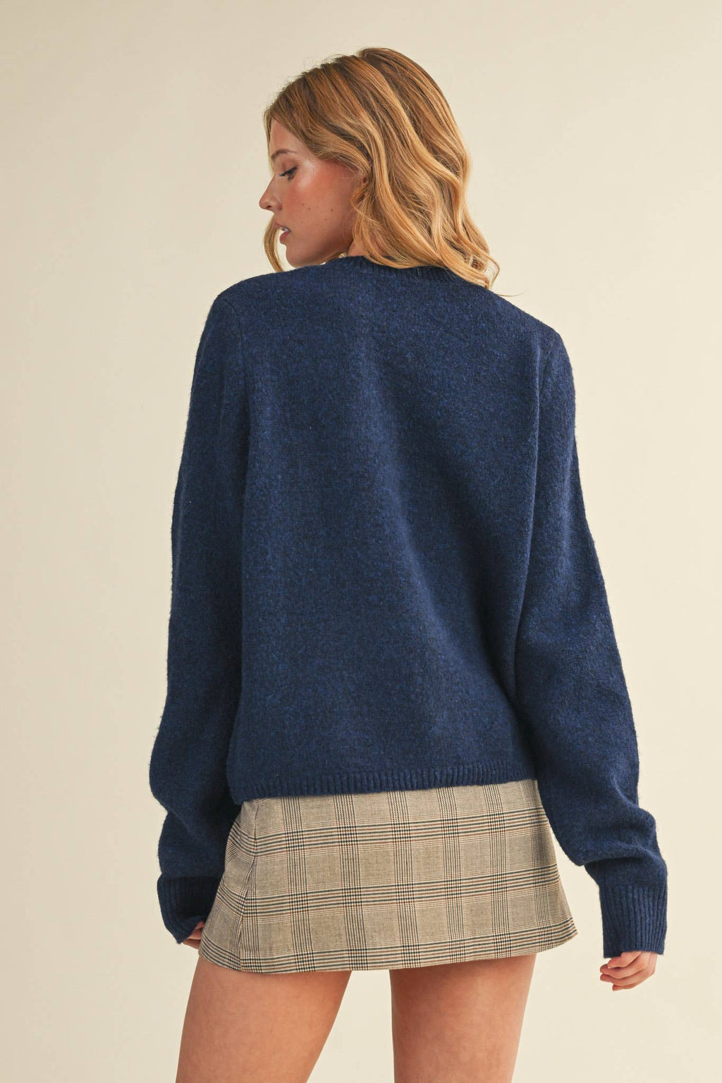 Marled Knit Sweater Cardigan: Midnight Navy