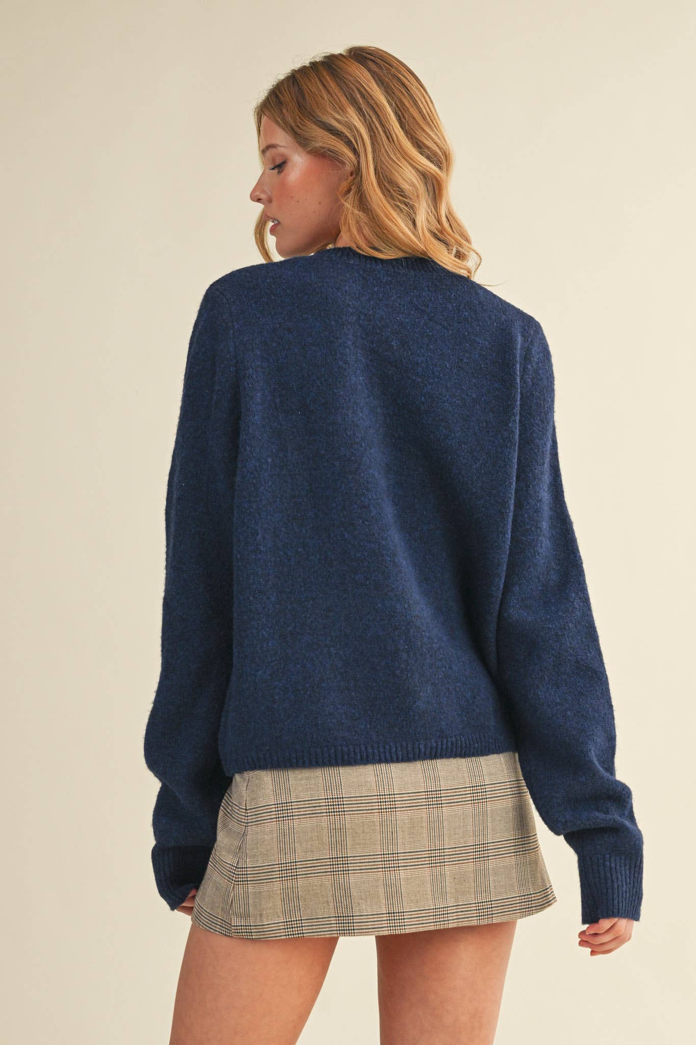 Marled Knit Sweater Cardigan: Midnight Navy