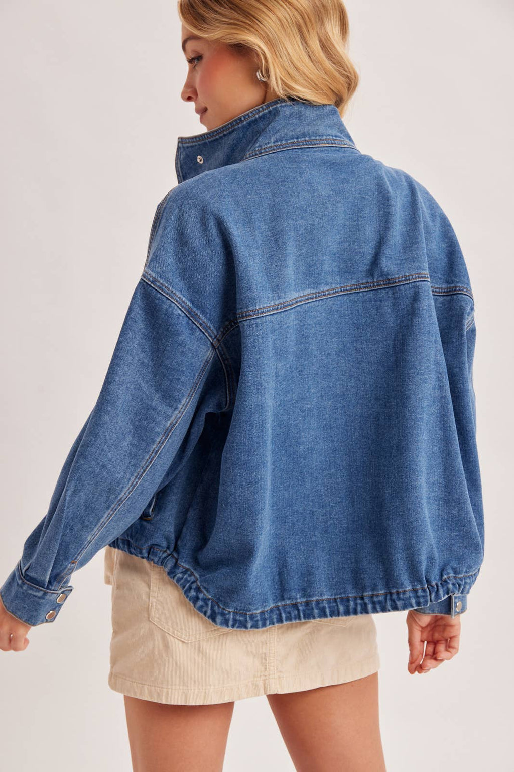 BOXY OVERSIZED FUNNEL NECK DENIM JACKET