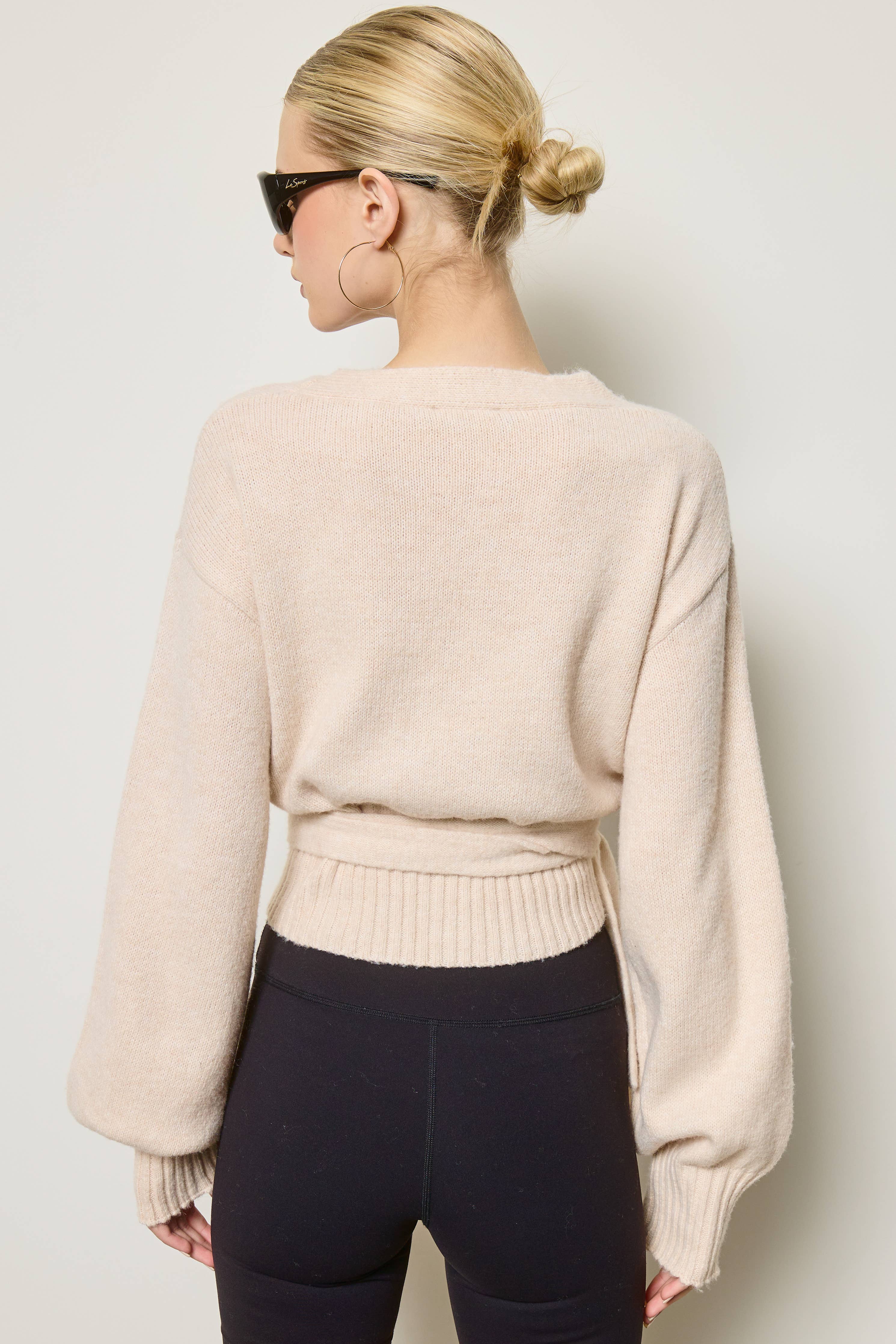 Wrap Tie Knit Sweater: Heather Grey