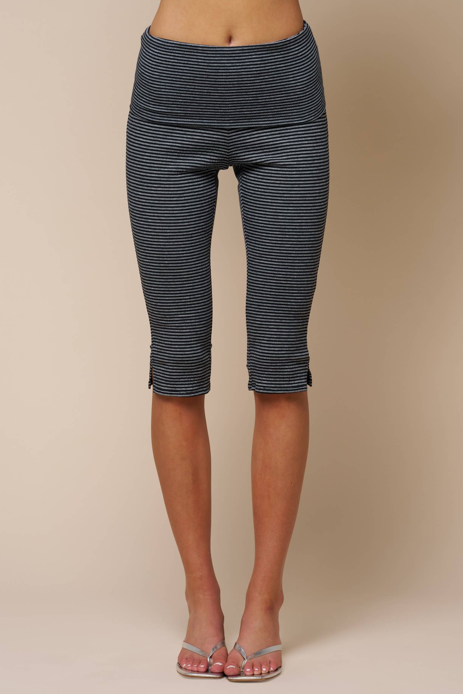 Stripe Fold Over Capri Pants