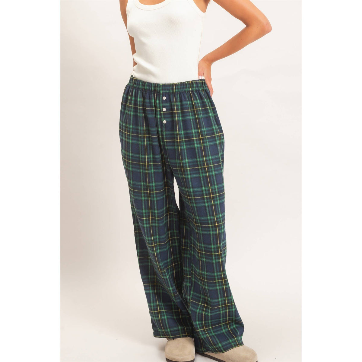 Plaid Wide-Leg Pants