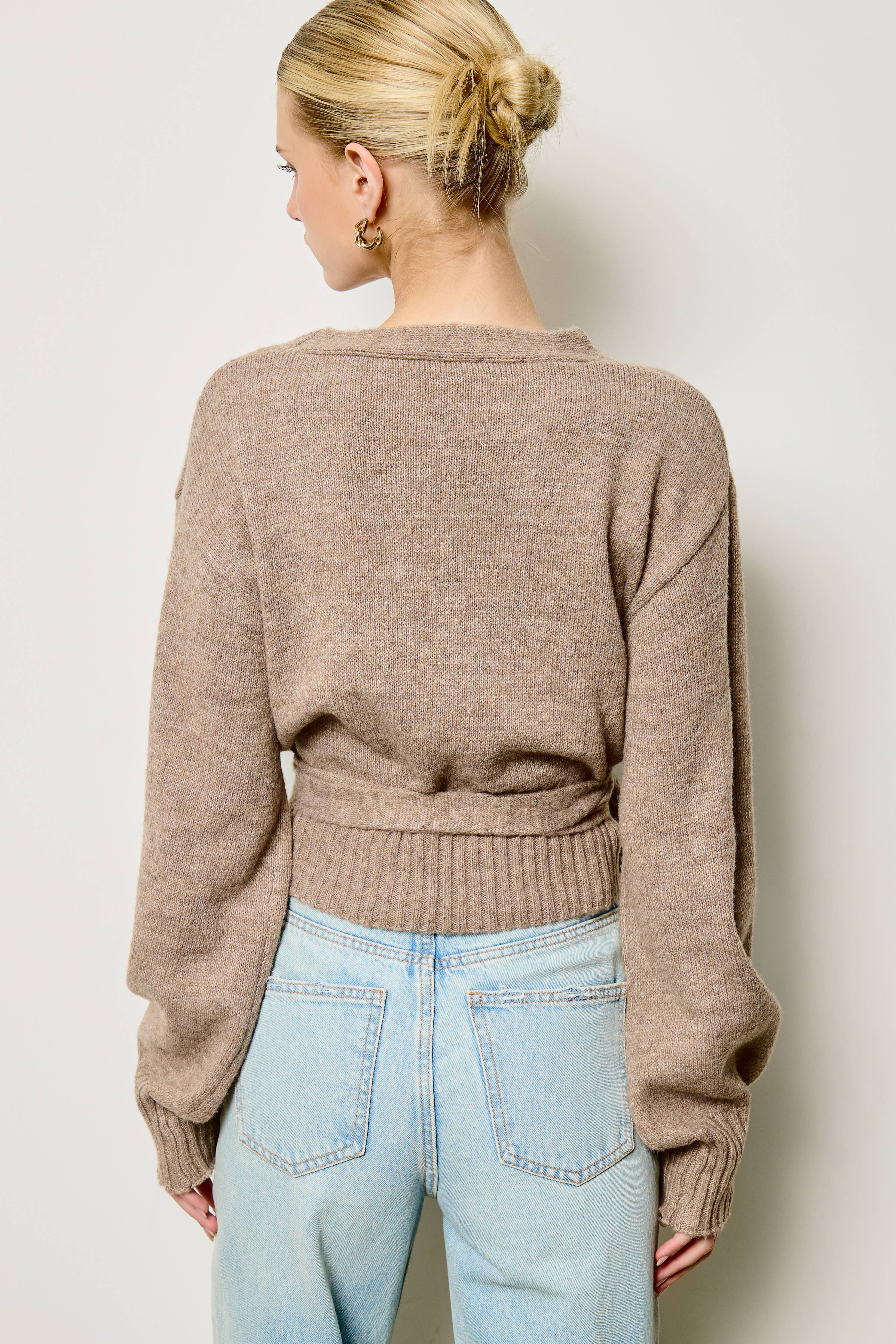 Wrap Tie Knit Sweater: Heather Grey