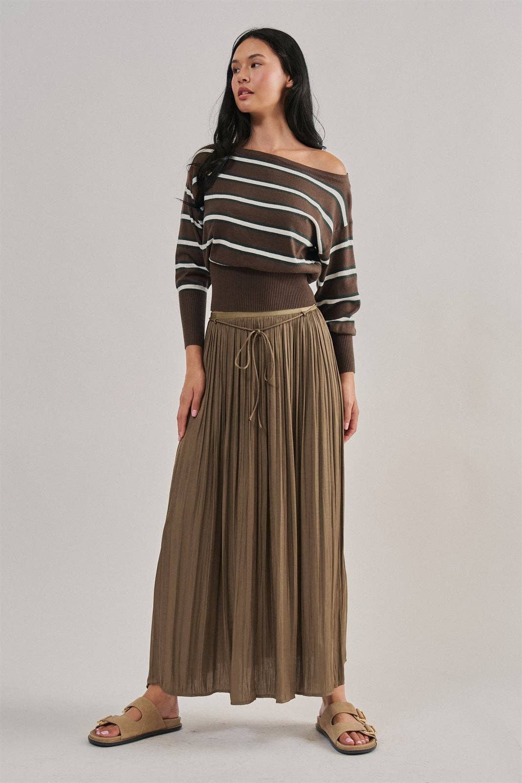 Striped Boat Neck Dolman Sleeve Knit Top