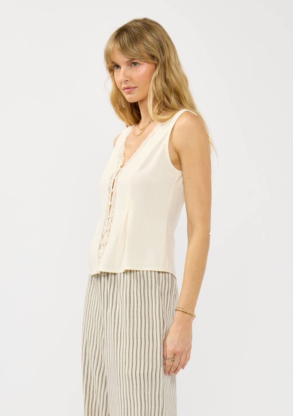 Romantic Lace Trim Button Front Top