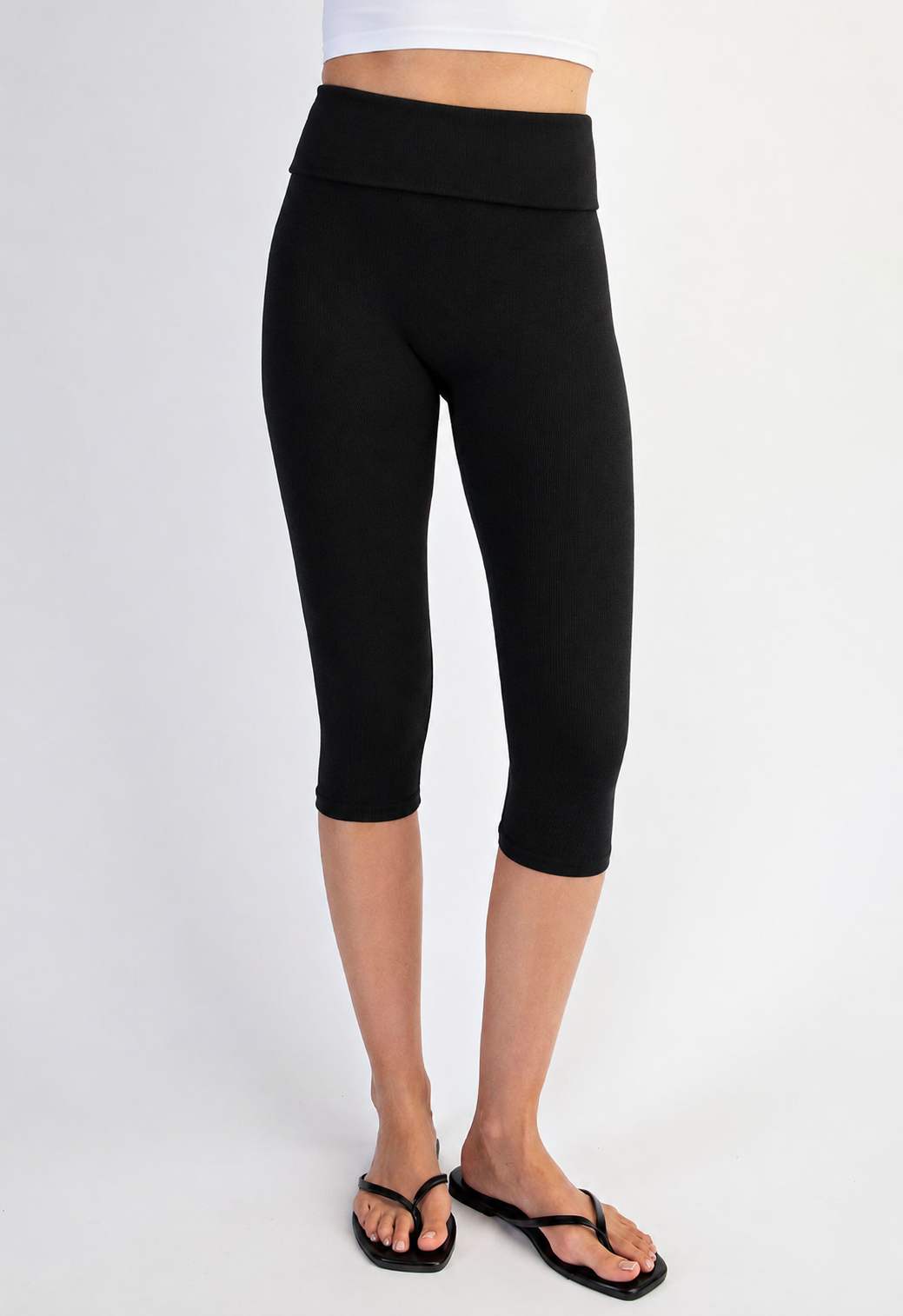 Buttery Soft Seamless Ribbed Foldover Waist Capri Leggings