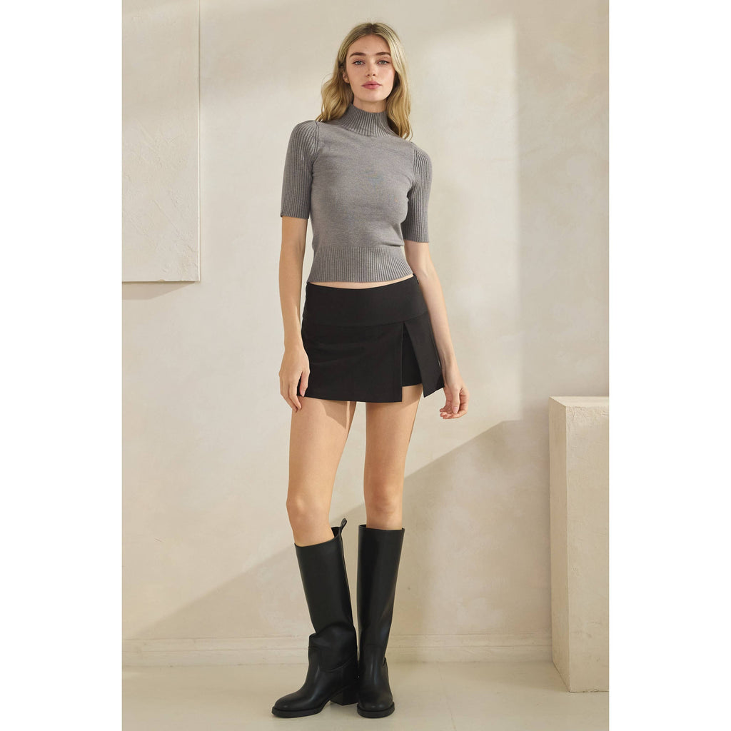 Short Sleeve Mock Neck Sweater Top