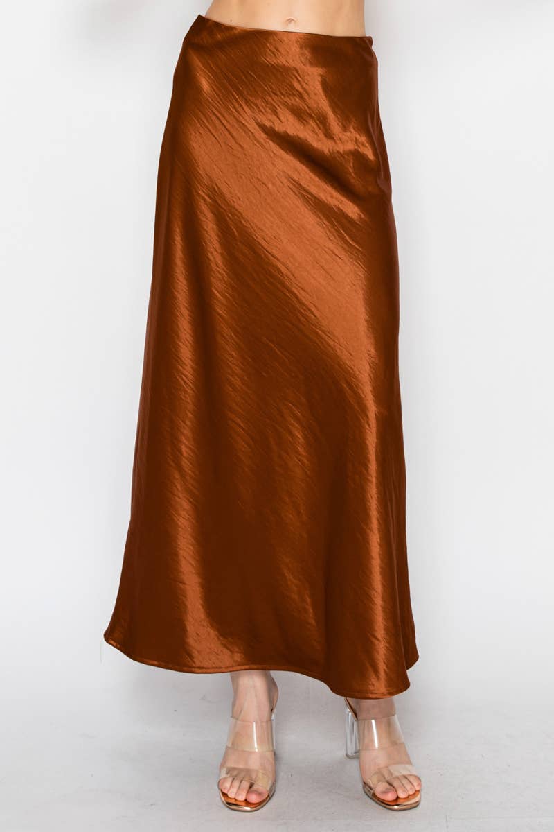 Silky Bias Cut Satin Midi Skirt