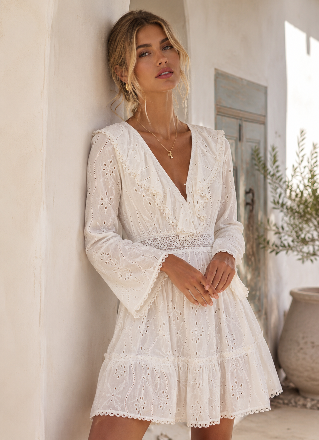 Paris Lace tunic dress: White