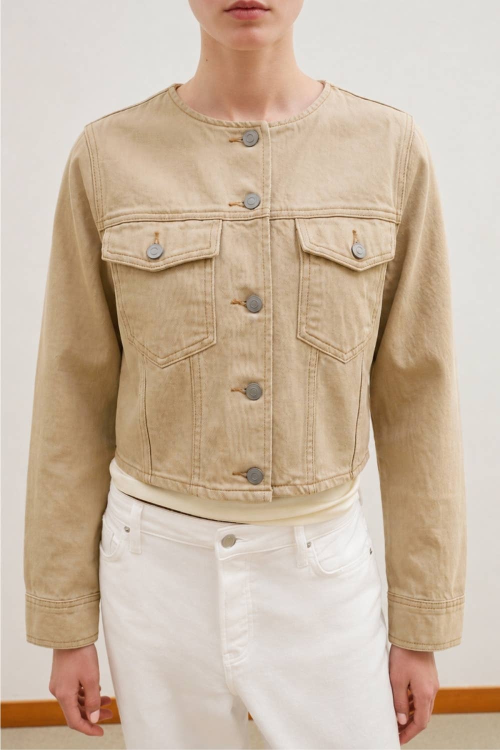 Washed Cotton Cropped Utility Jacket