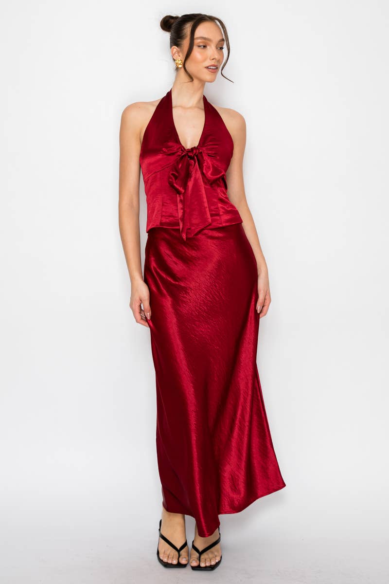 Silky Bias Cut Satin Midi Skirt