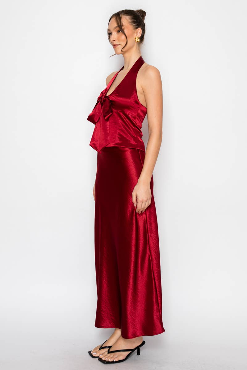 Silky Bias Cut Satin Midi Skirt