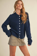Marled Knit Sweater Cardigan: Midnight Navy