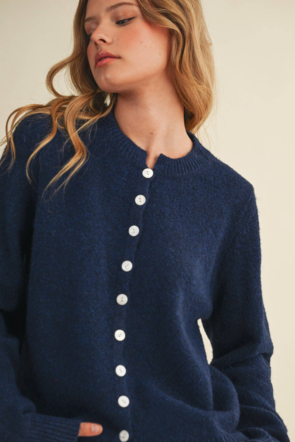 Marled Knit Sweater Cardigan: Midnight Navy