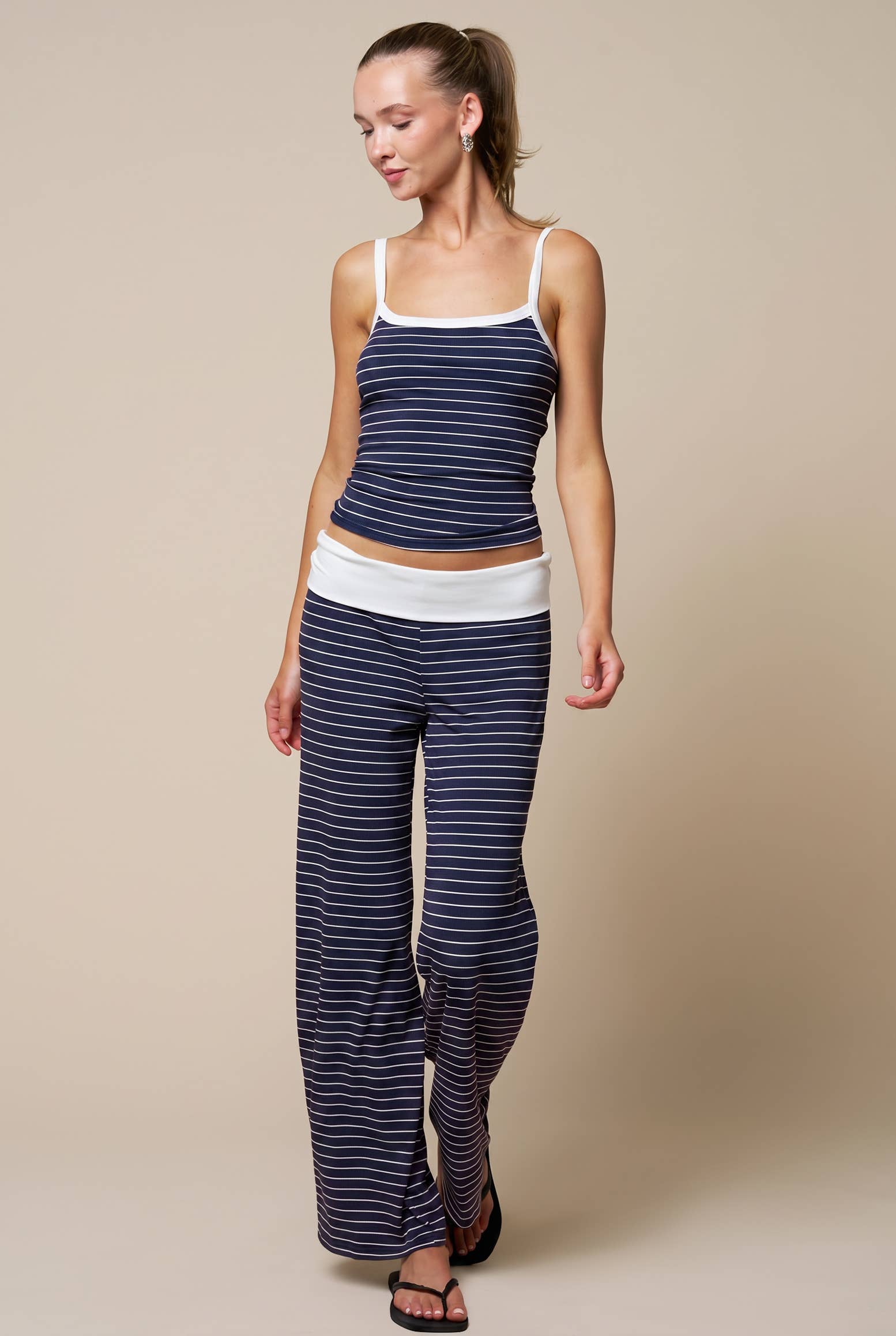 Striped Tank with Fold Over Pant Set