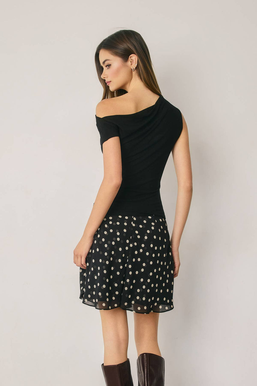 Polka Dot Bias Flared Mini Skirt