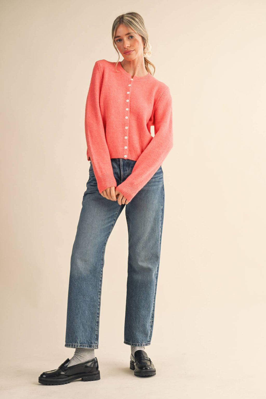 Marled Knit Sweater Cardigan: Midnight Navy