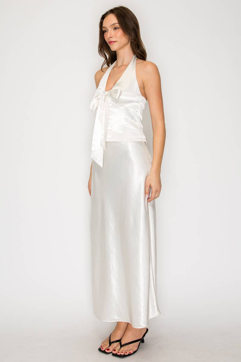 Silky Bias Cut Satin Midi Skirt