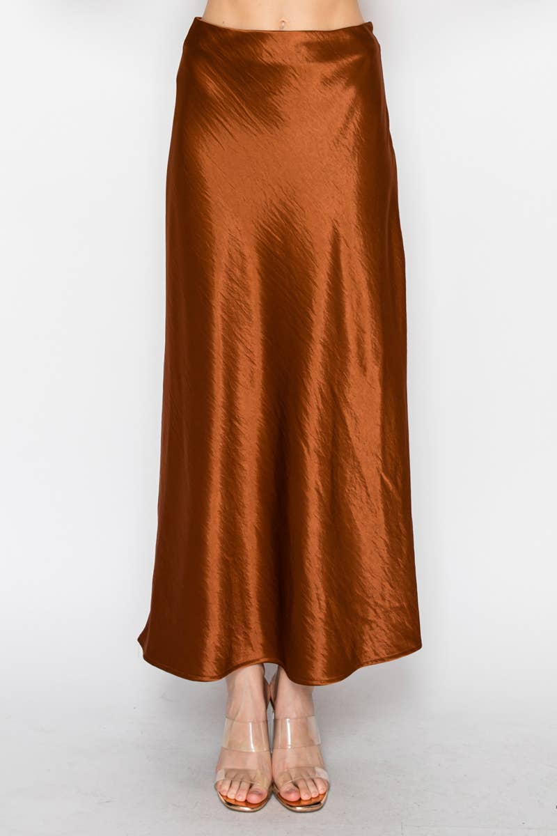 Silky Bias Cut Satin Midi Skirt