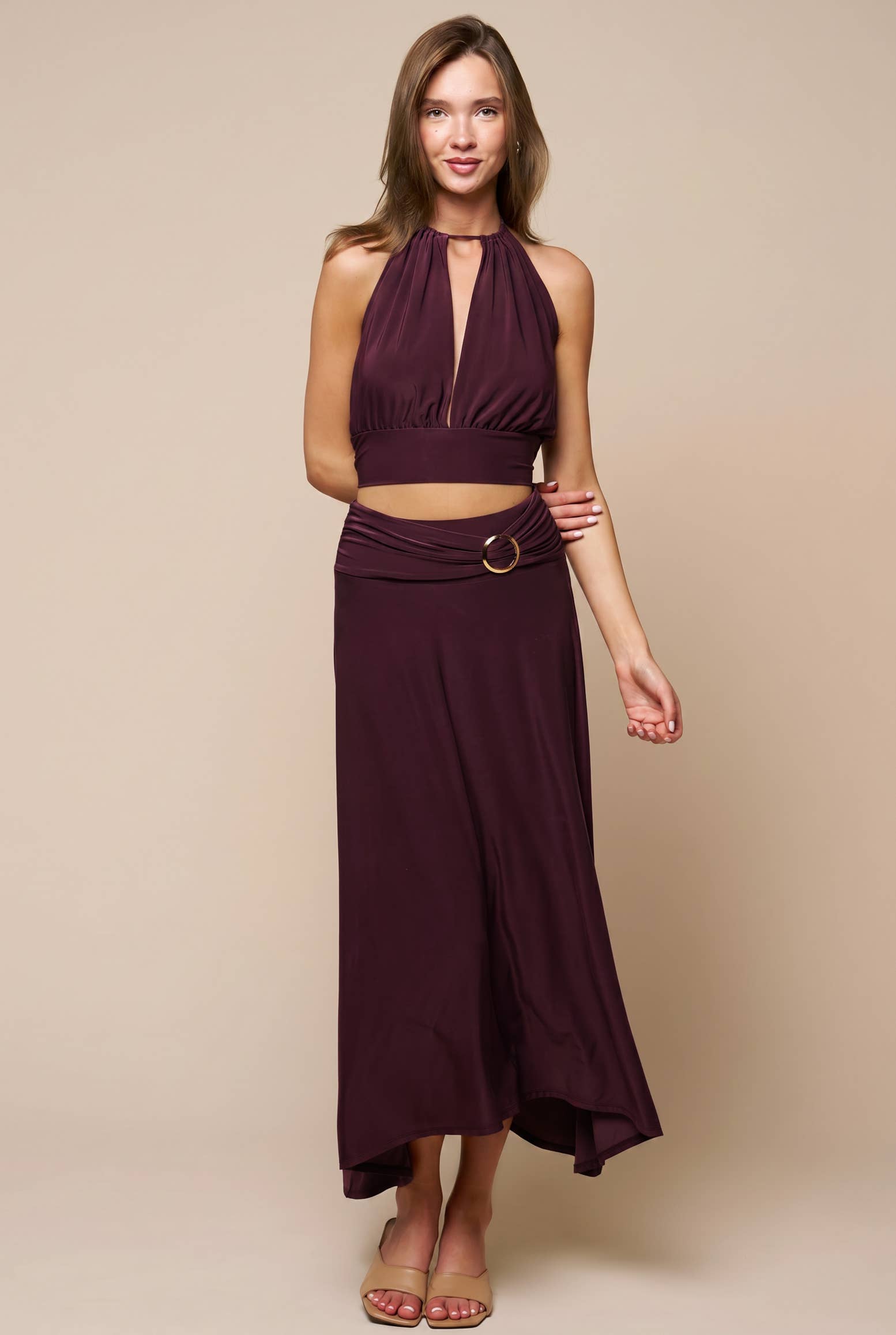 Cut-Out High Neckline Halter Crop Top