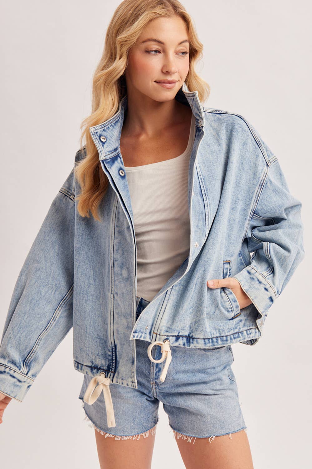 BOXY OVERSIZED FUNNEL NECK DENIM JACKET