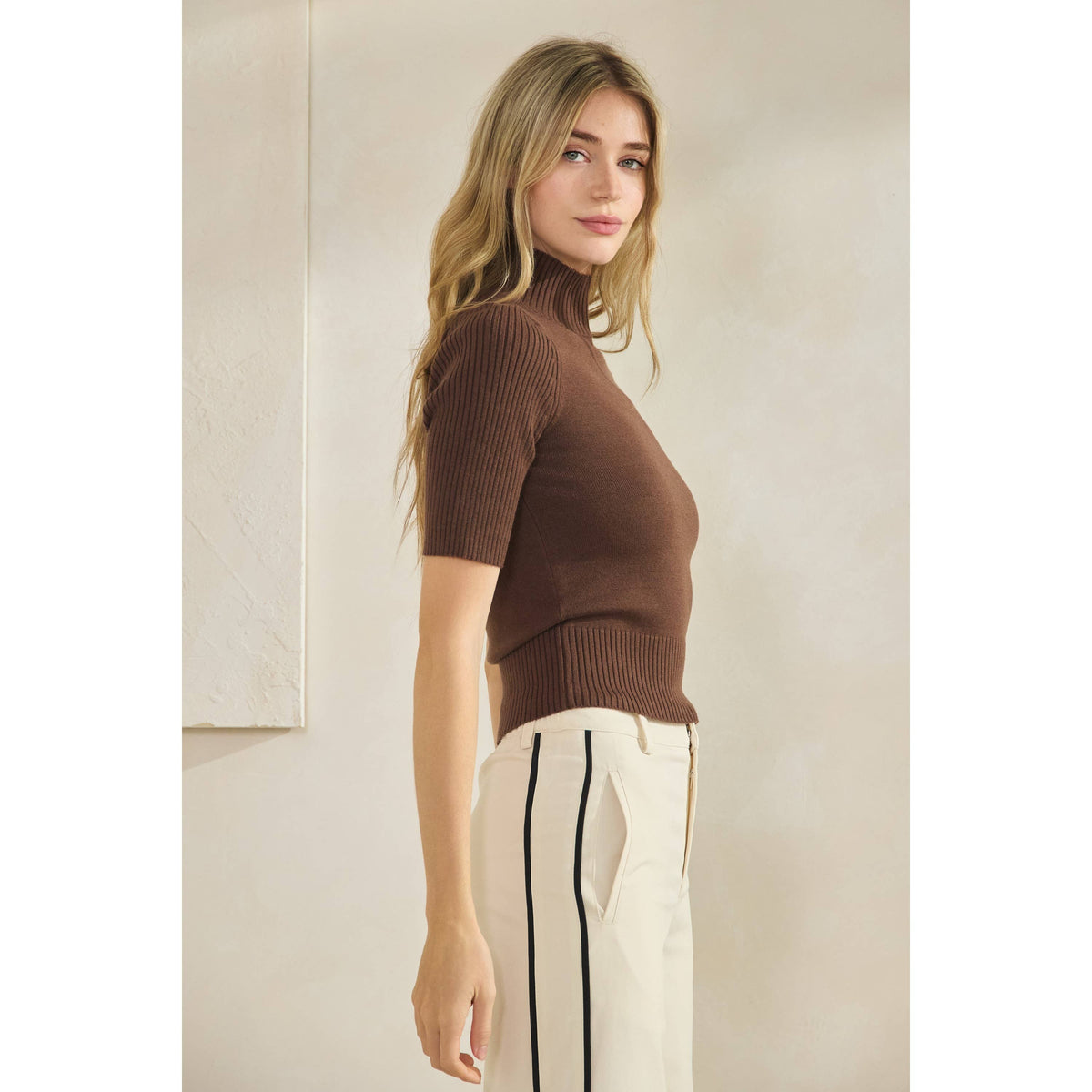 Short Sleeve Mock Neck Sweater Top