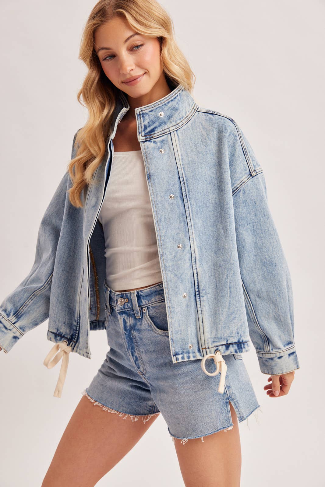 BOXY OVERSIZED FUNNEL NECK DENIM JACKET