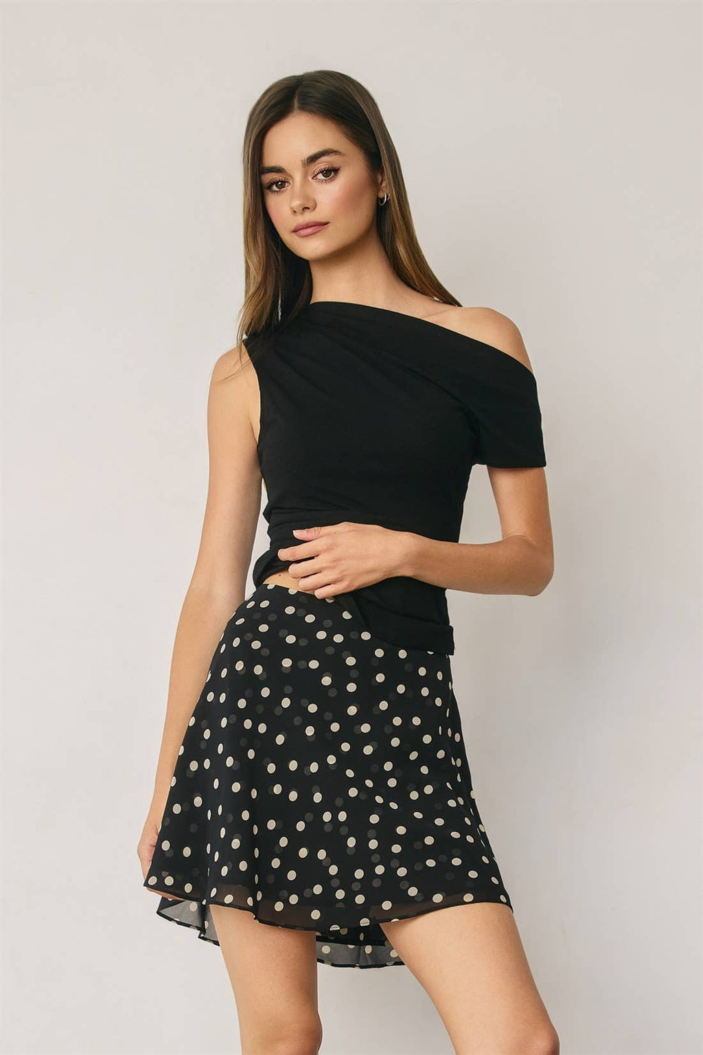 Polka Dot Bias Flared Mini Skirt