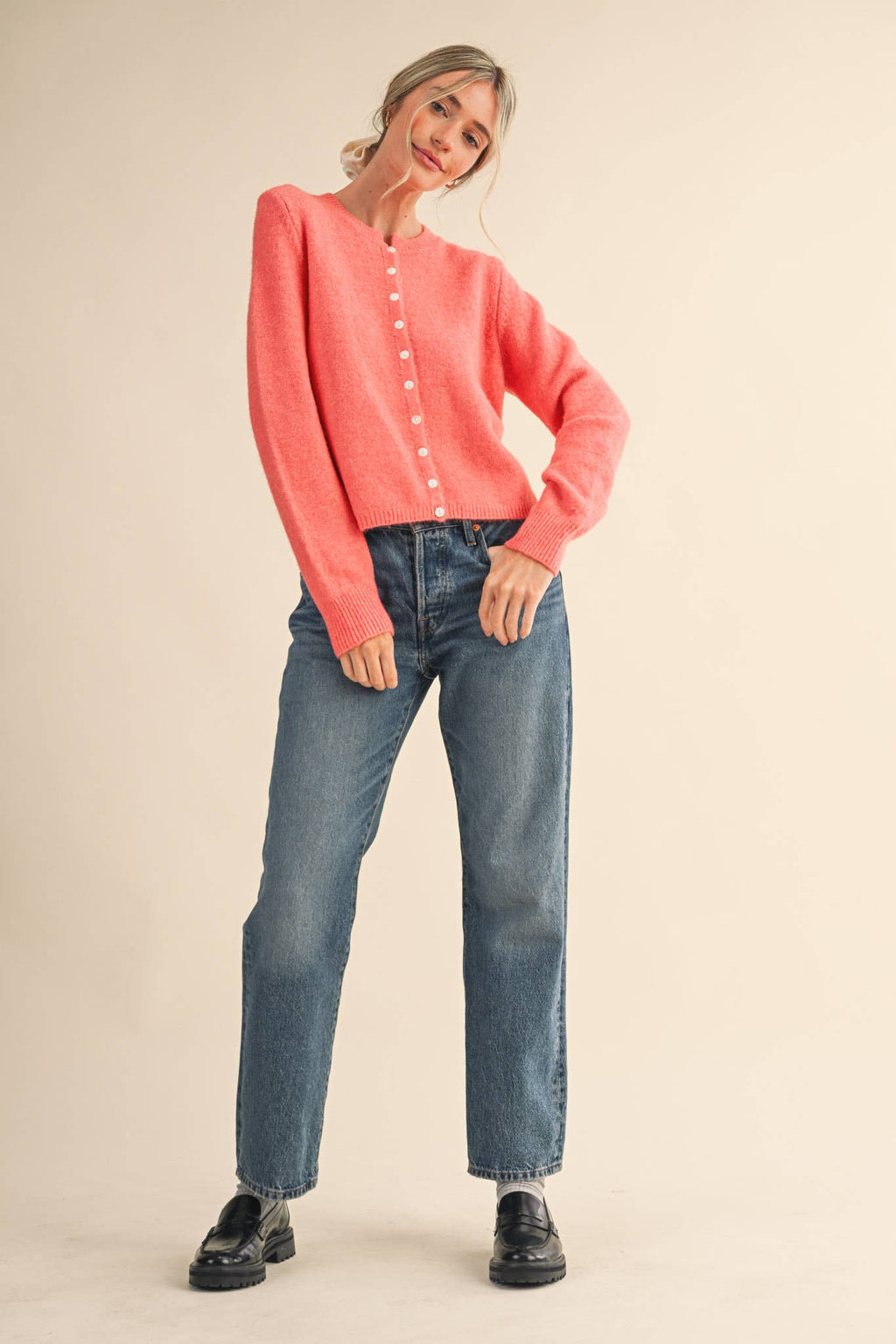 Marled Knit Sweater Cardigan: Midnight Navy