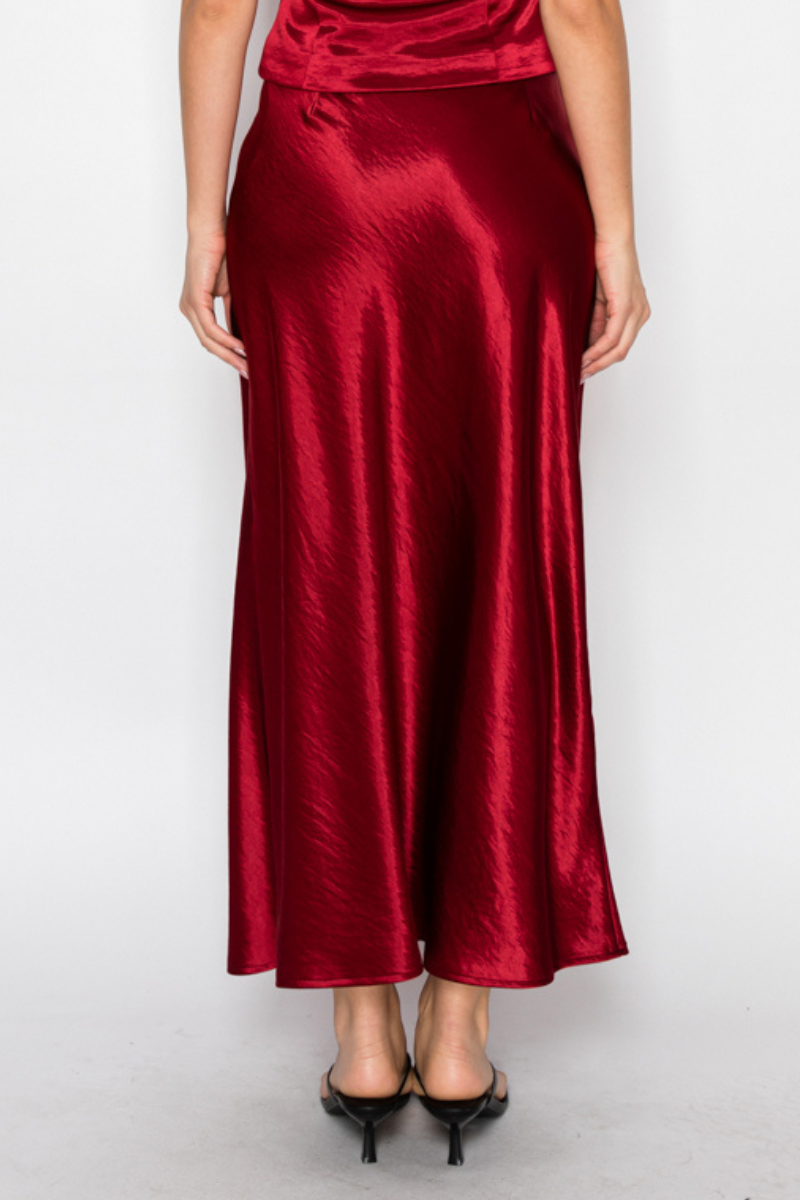 Silky Bias Cut Satin Midi Skirt