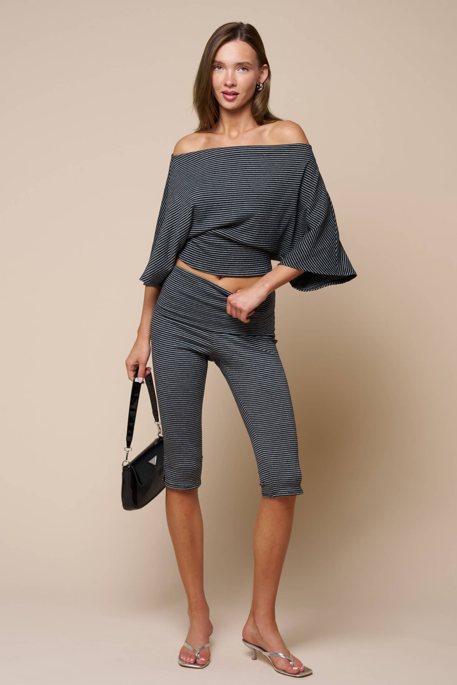 Stripe Fold Over Capri Pants