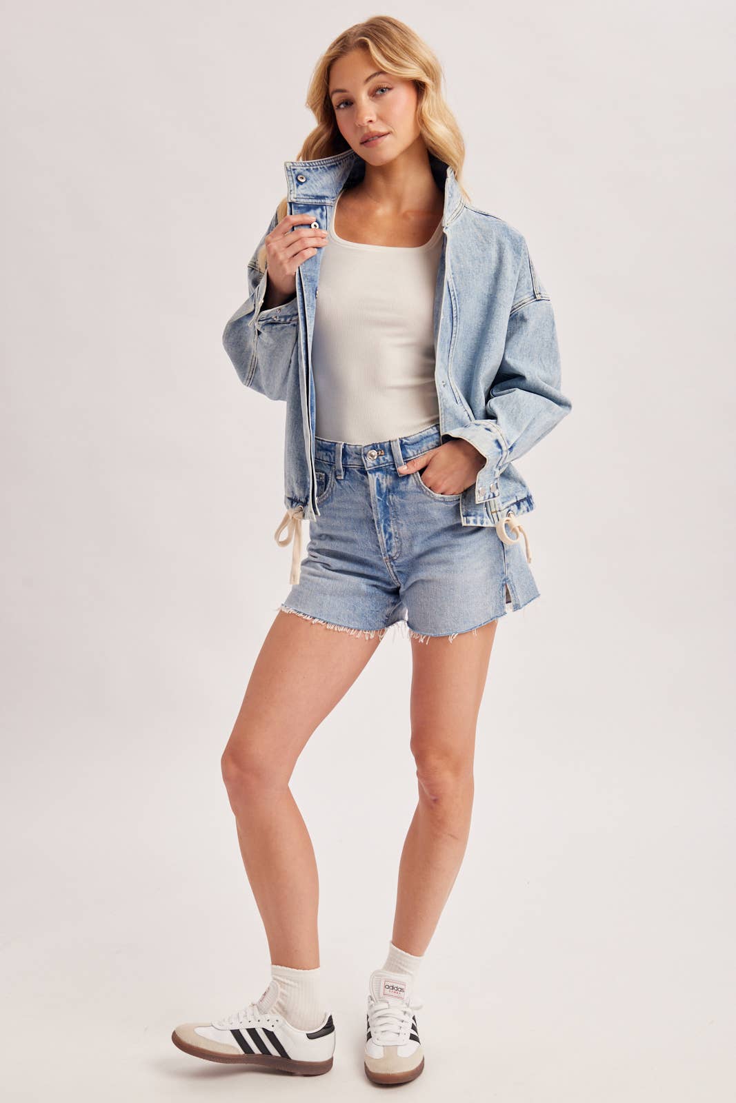 BOXY OVERSIZED FUNNEL NECK DENIM JACKET