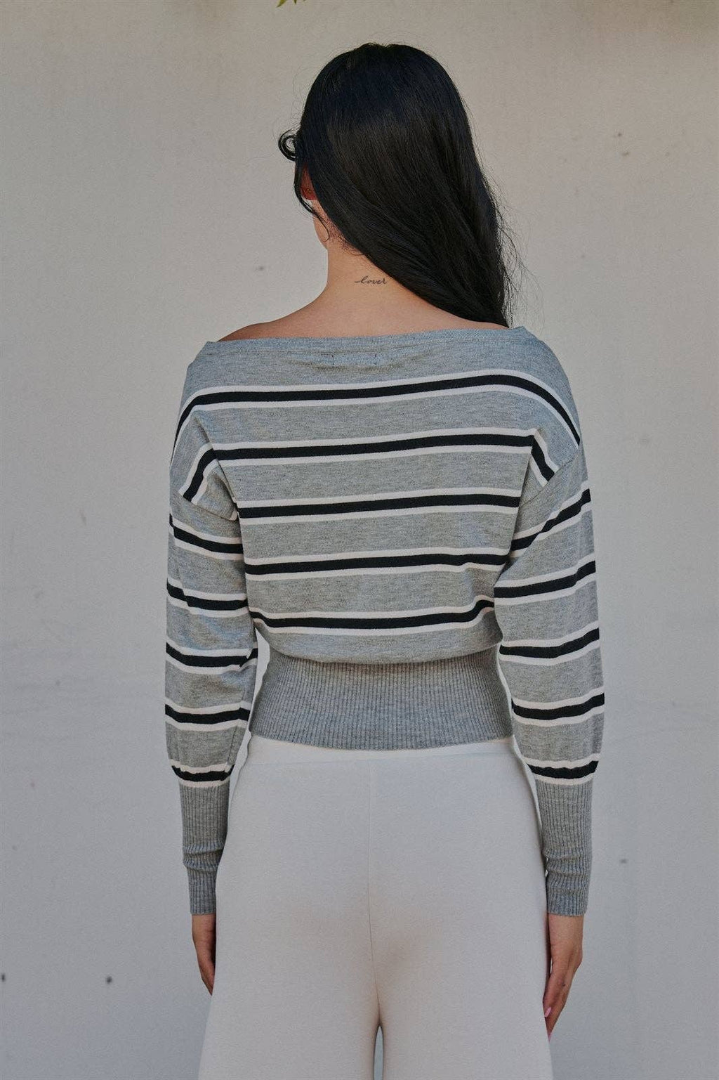 Striped Boat Neck Dolman Sleeve Knit Top