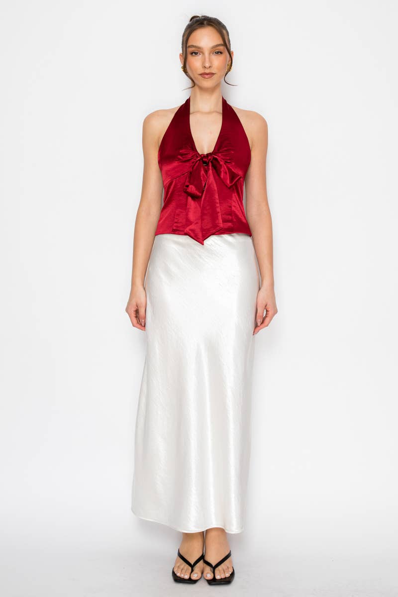 Silky Bias Cut Satin Midi Skirt