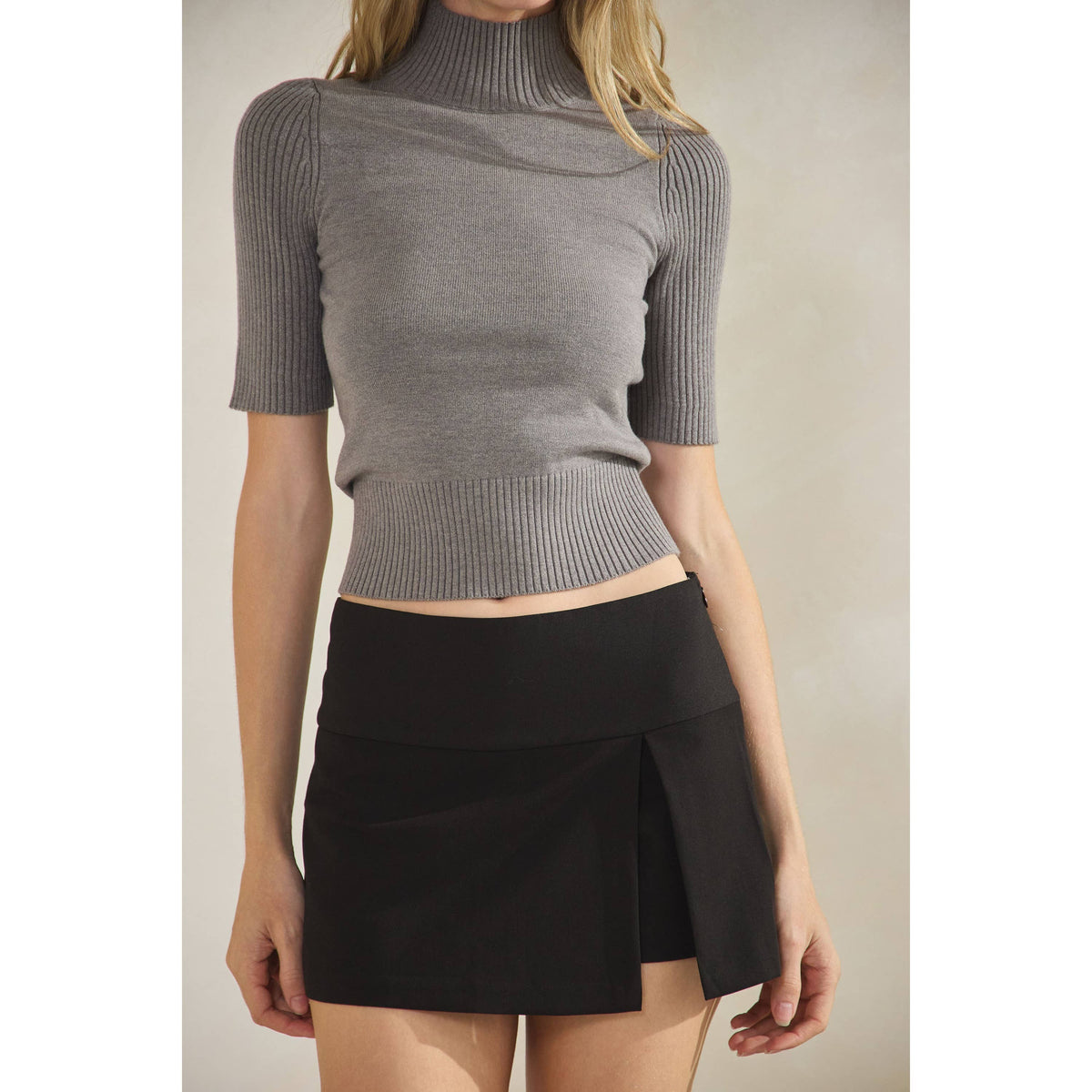 Short Sleeve Mock Neck Sweater Top