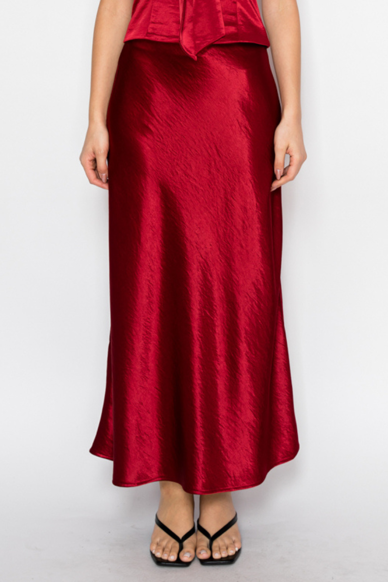 Silky Bias Cut Satin Midi Skirt