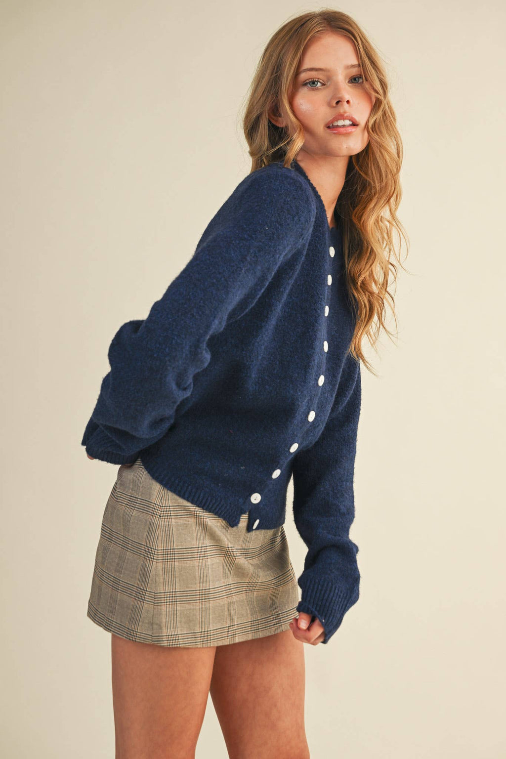 Marled Knit Sweater Cardigan: Midnight Navy