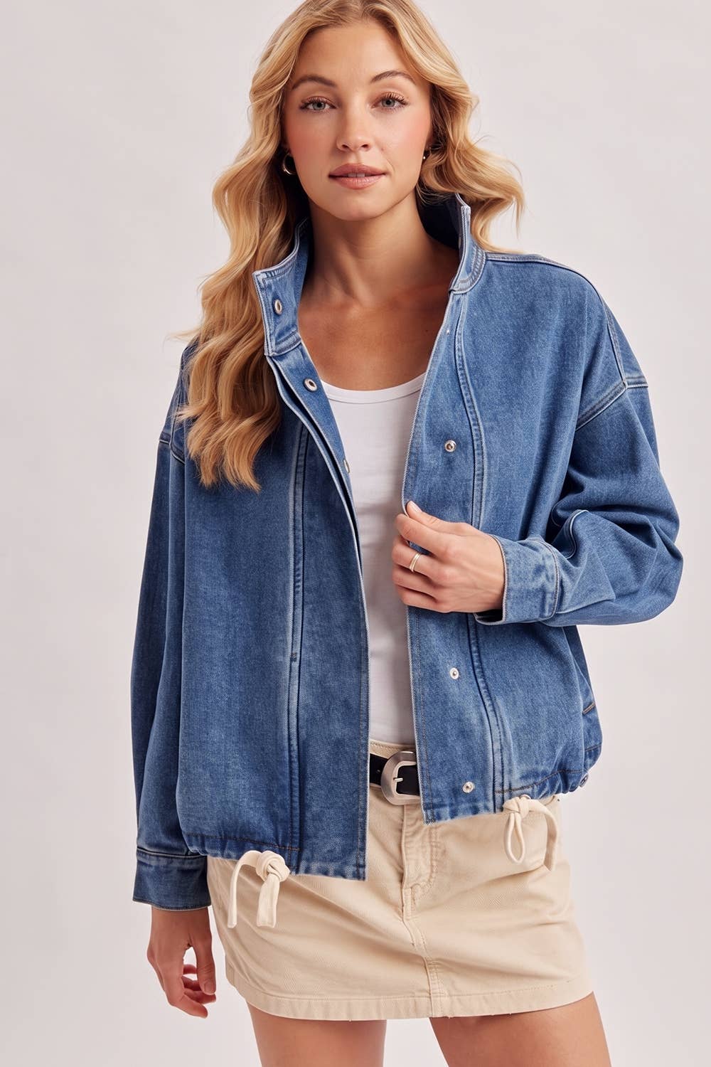 BOXY OVERSIZED FUNNEL NECK DENIM JACKET