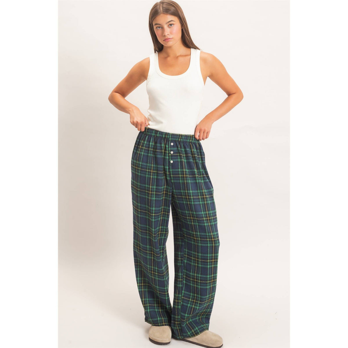 Plaid Wide-Leg Pants