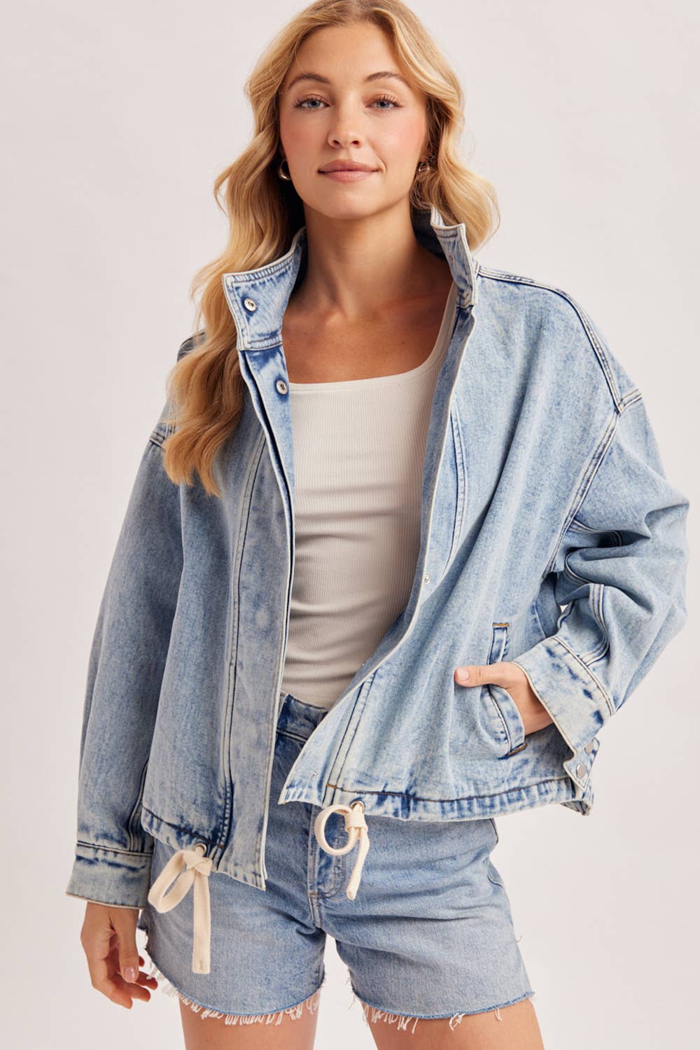 BOXY OVERSIZED FUNNEL NECK DENIM JACKET