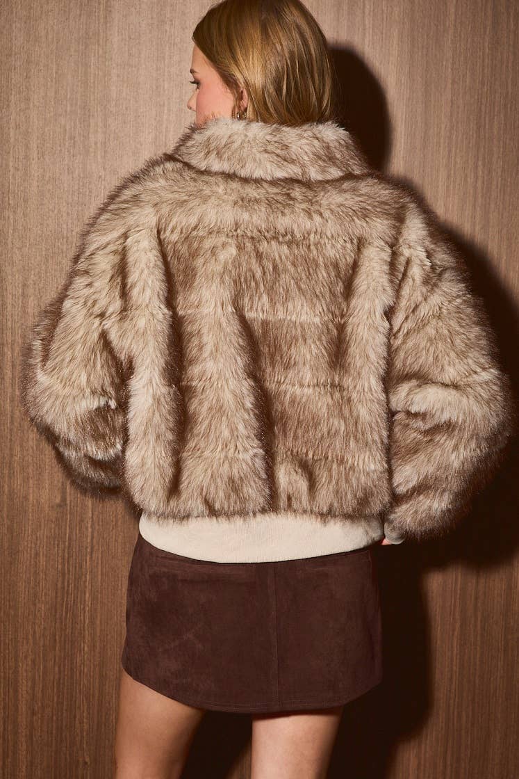 RIBBED HEM FAUX FUR JACKET