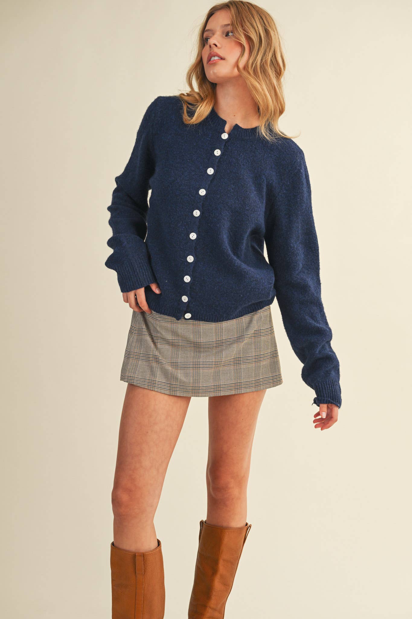Marled Knit Sweater Cardigan: Midnight Navy