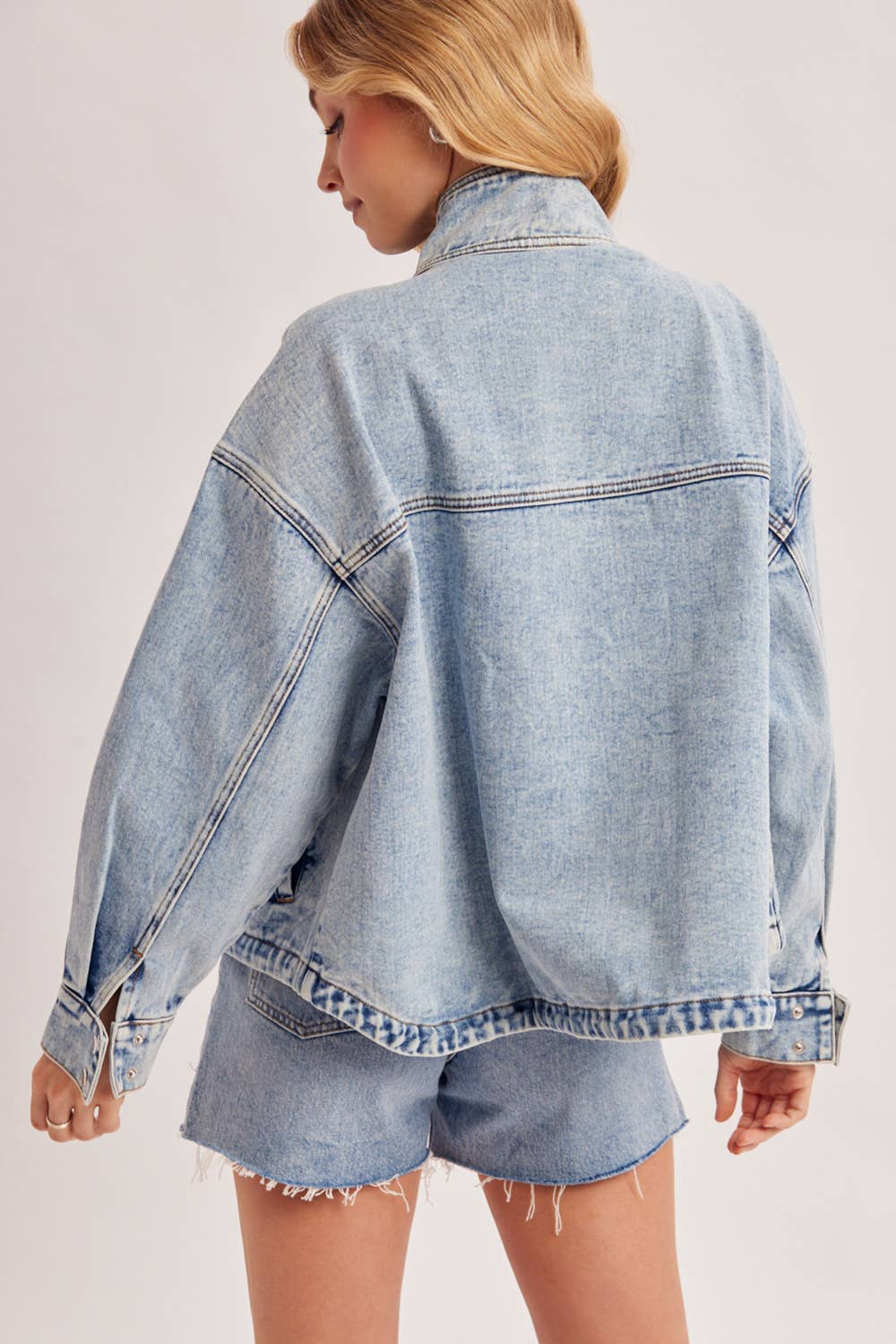 BOXY OVERSIZED FUNNEL NECK DENIM JACKET