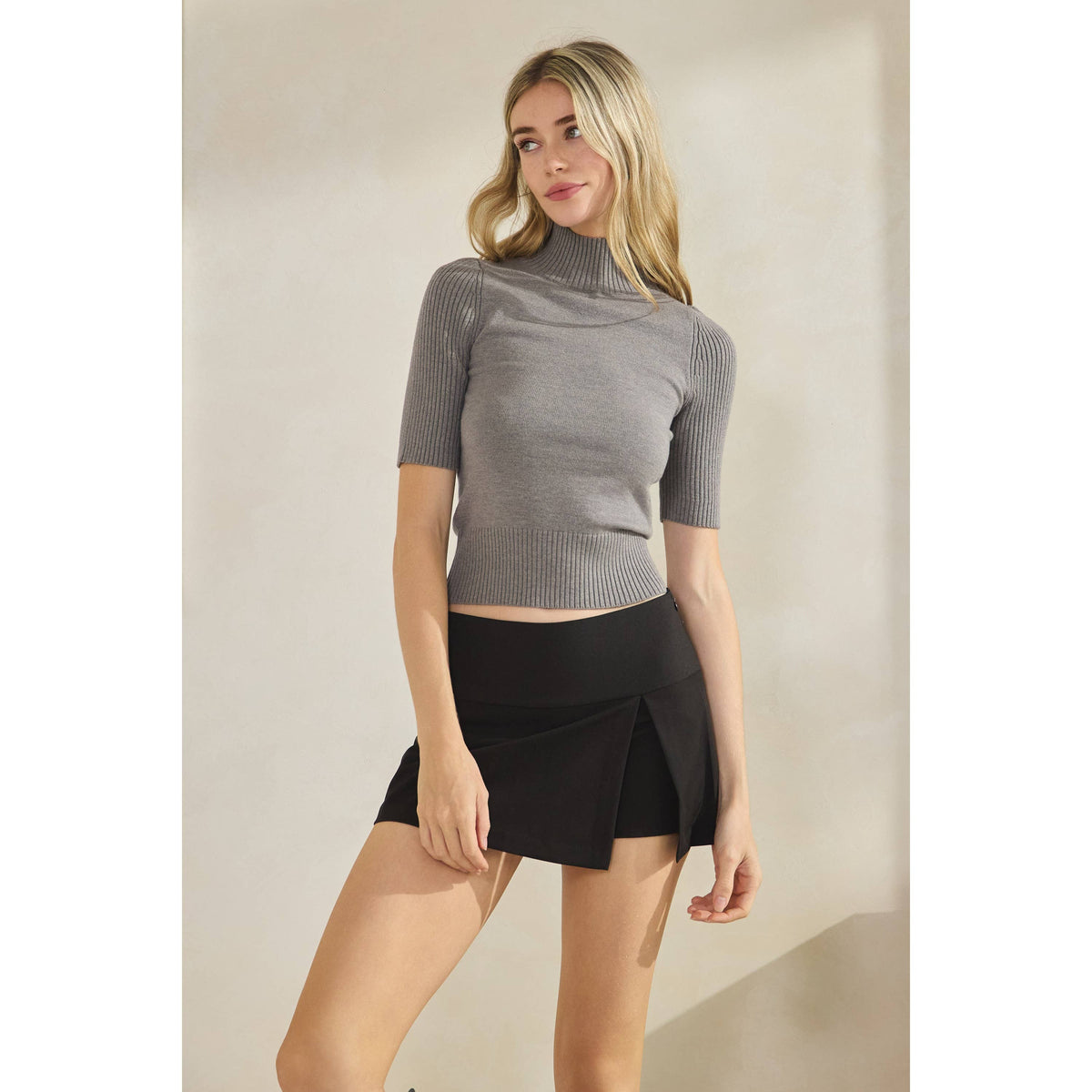 Short Sleeve Mock Neck Sweater Top
