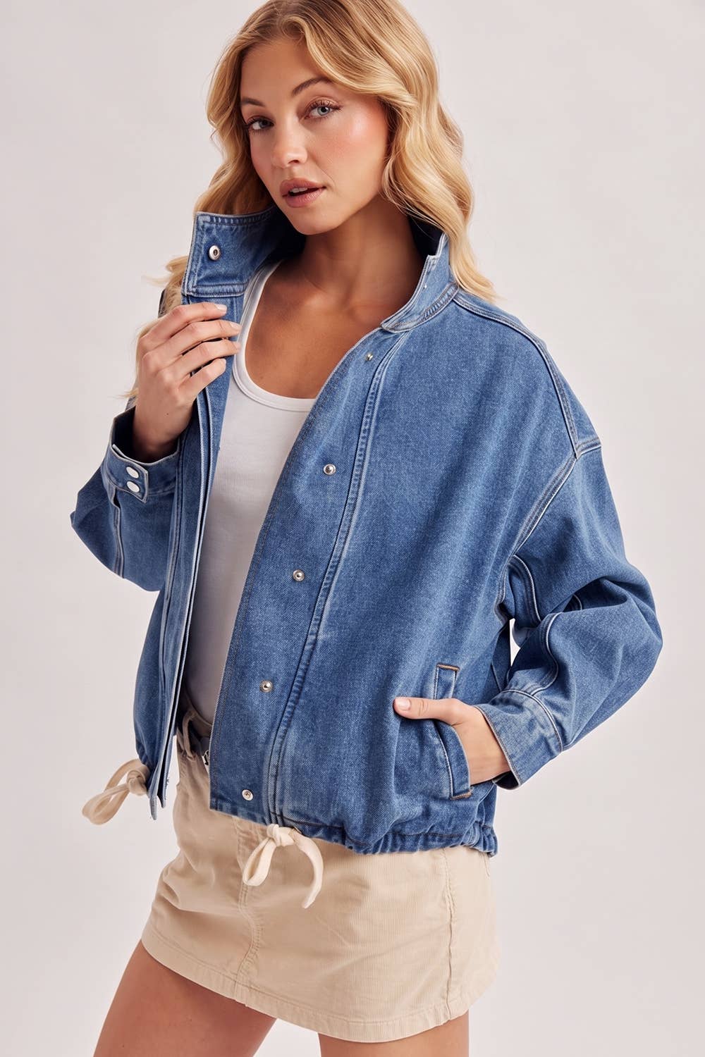 BOXY OVERSIZED FUNNEL NECK DENIM JACKET