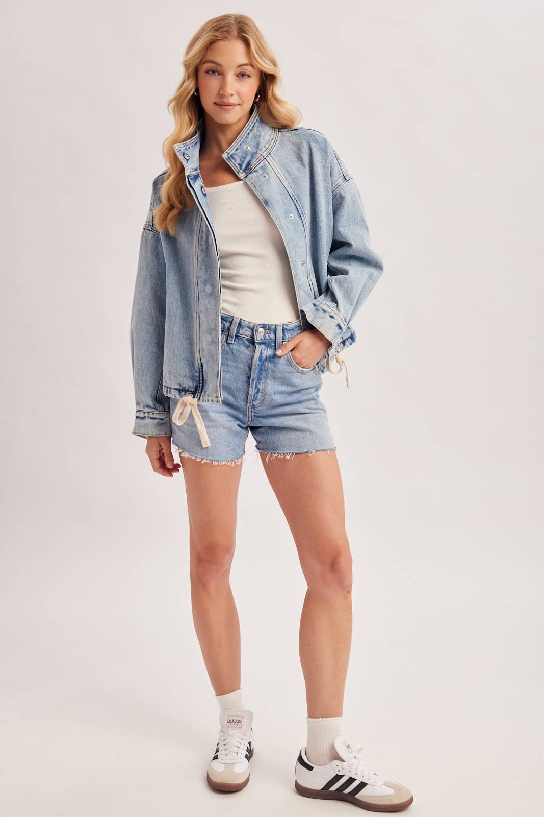 BOXY OVERSIZED FUNNEL NECK DENIM JACKET